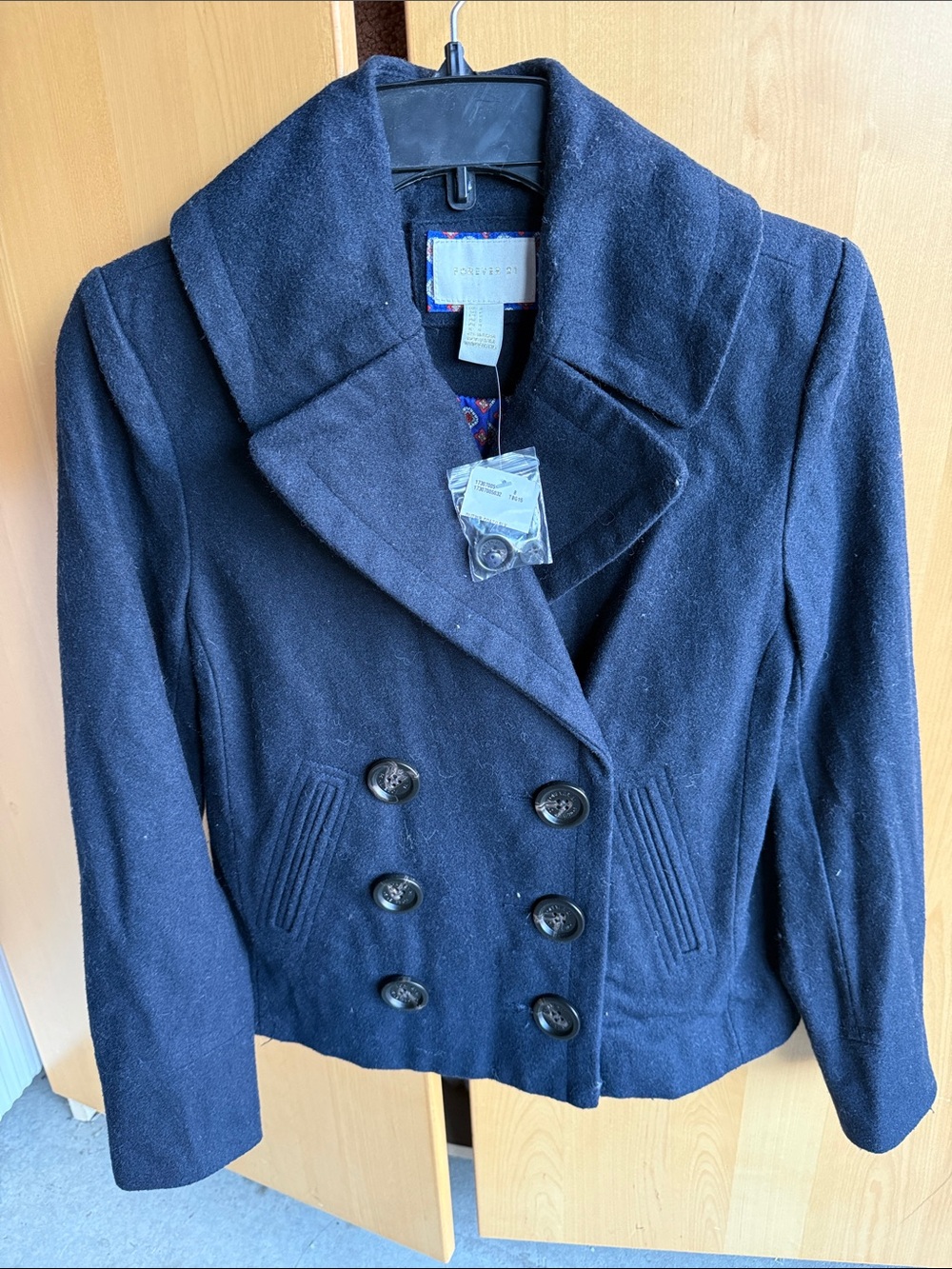 NWT Forever 21 Navy Double-Breasted Pea Coat